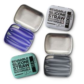 GoSili 10.5" Extra-Long Reusable Silicone Straws with Metal Travel Tin in Assorted Colors and  Countertop Display