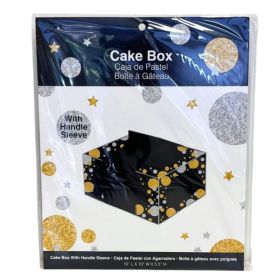 Luv Her Cake Box with Handle Sleeve in Black with Gold and Silver Design