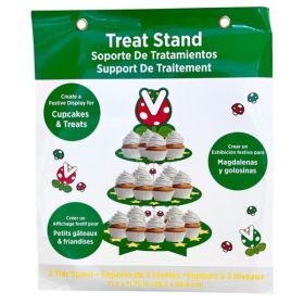 Luv Her Green 3 Tier Cupcake and Treat Stand with Yellow Stars and Piranha Plant Design