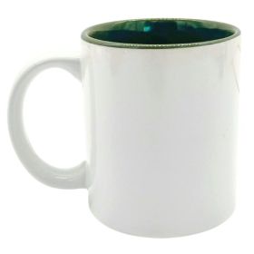 11oz White C-Handle Ceramic Mug with Green Interior