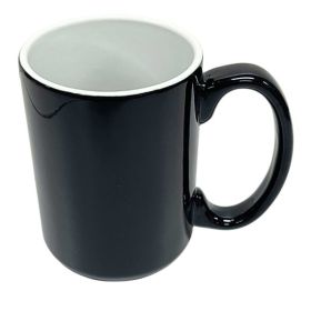 15oz Jumbo Black C-Handle Ceramic Mug with White Interior