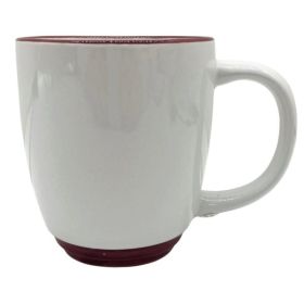 12oz White Bistro Ceramic Mug with Maroon Trim & Base