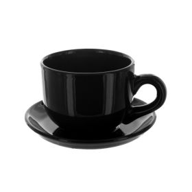 14 Oz. Black Ceramic Mug With Saucer