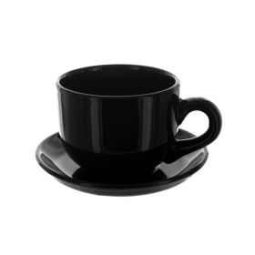 20 Oz. Black Ceramic Mug With Saucer