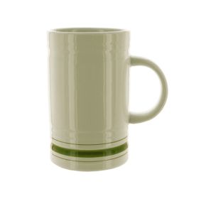 16 Oz White W/Green Stripe Ceramic Mug