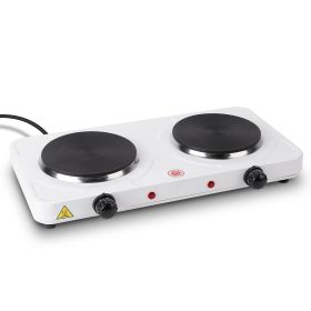 2000W Double Electric Burner Portable Dual Counter Stove Countertop Hot Plate Kitchen Cooker Stove with 5 Gear Temperature Control (Option: UK)